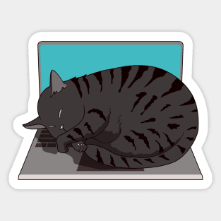 cat sleeping on laptop Sticker